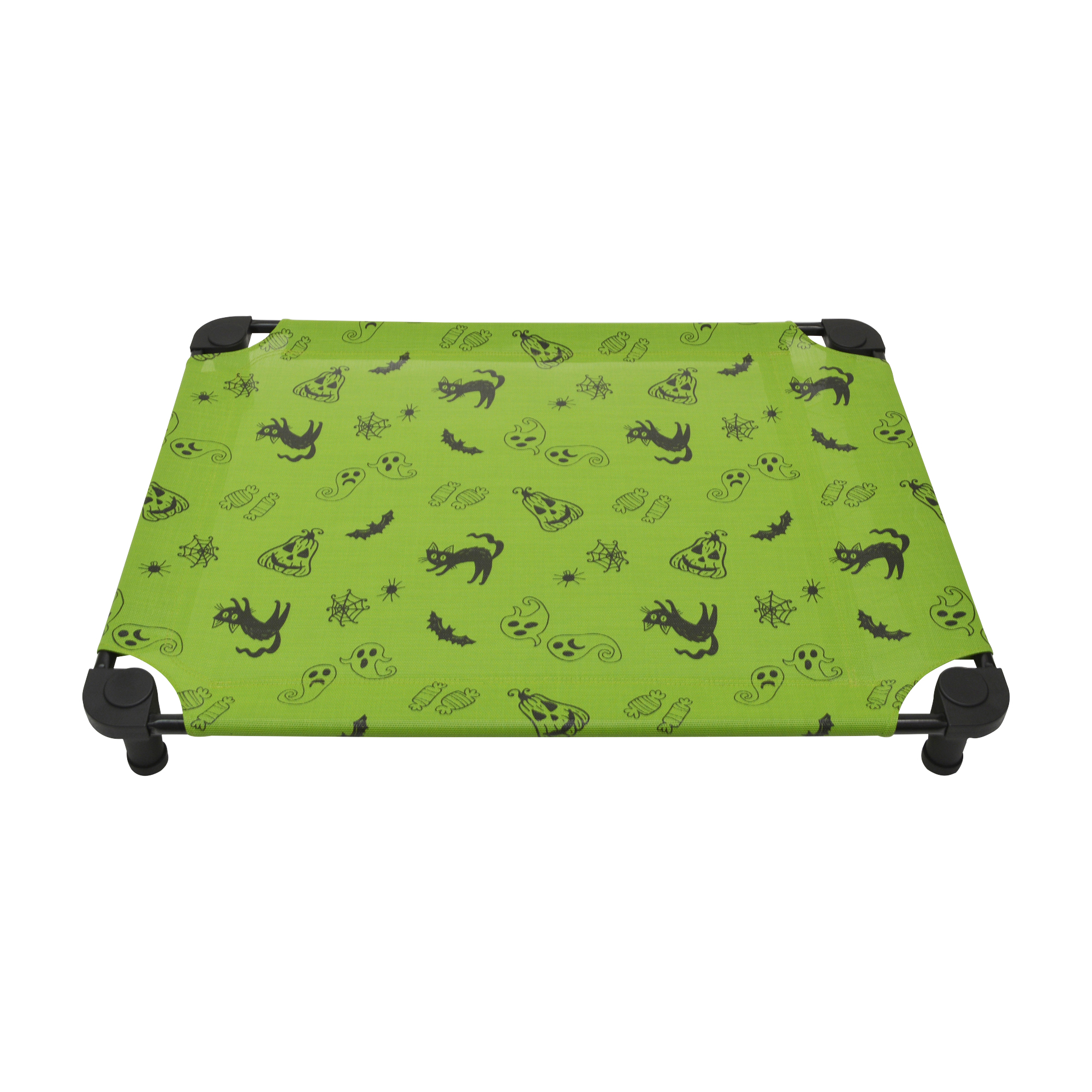 Spooky printed Cot w/FREE Grippers & Plugs! (Monster Green Fabric, Black Printed Icons)